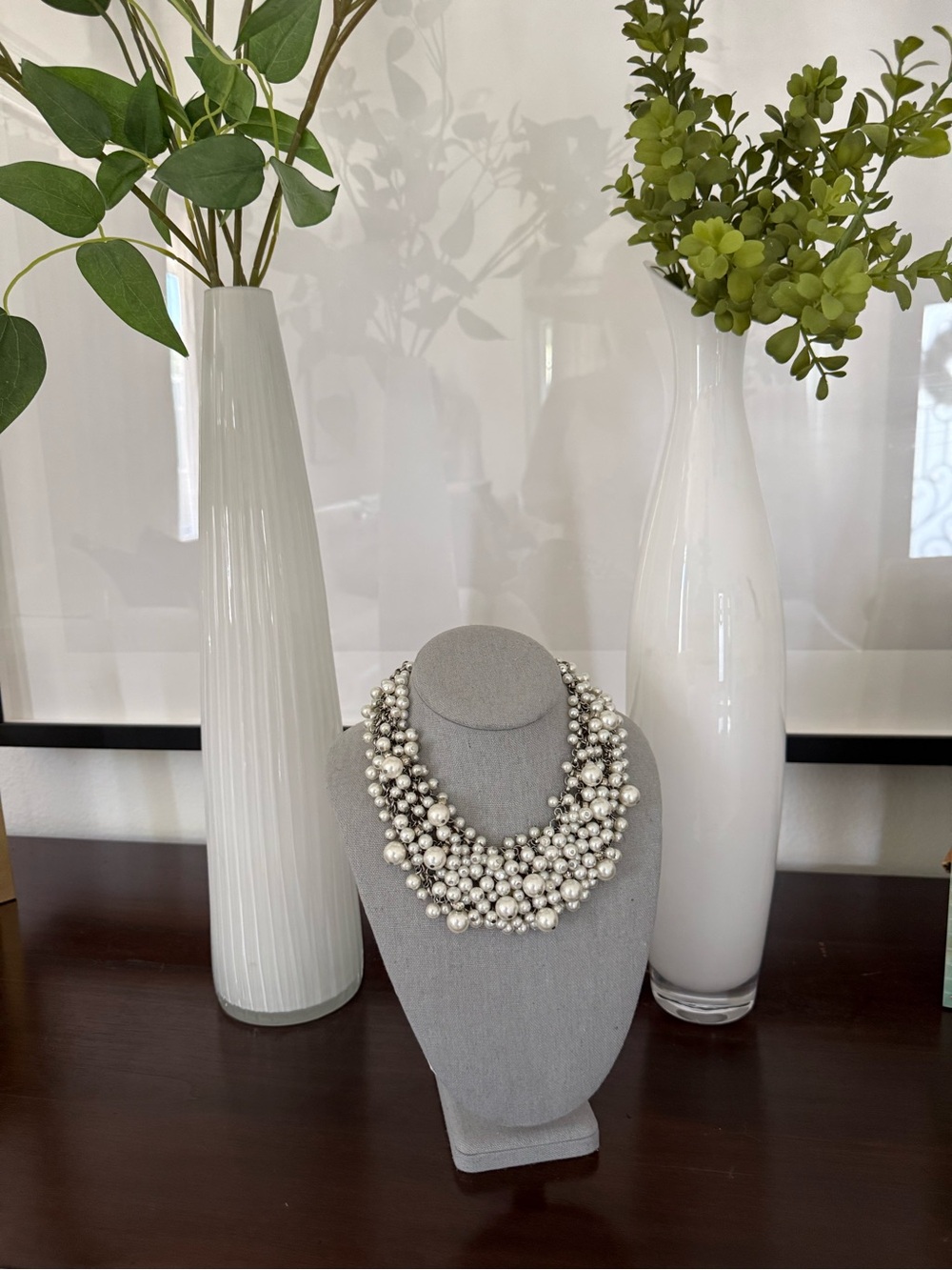 Statement Multi-Strand Pearl Cluster Necklace - Silver Tone - Picture 9 of 10